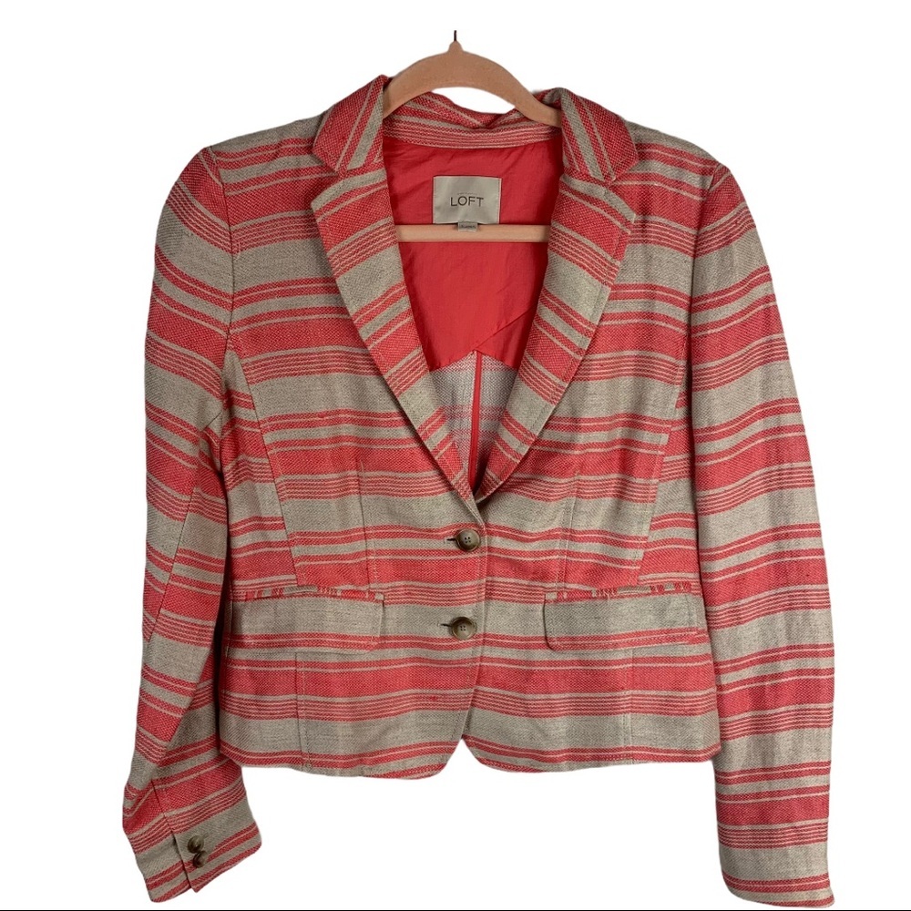 Ann Taylor‎ LOFT blazer linen blend striped size 2